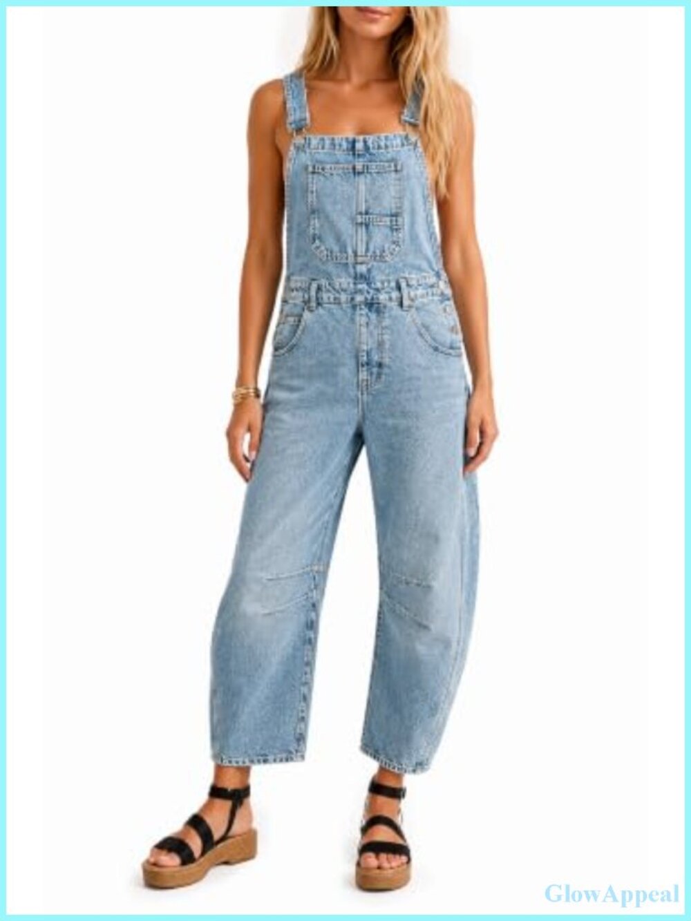 Women's High Waisted Barrel Leg Denim Overalls Loose Fit Bib Jeans